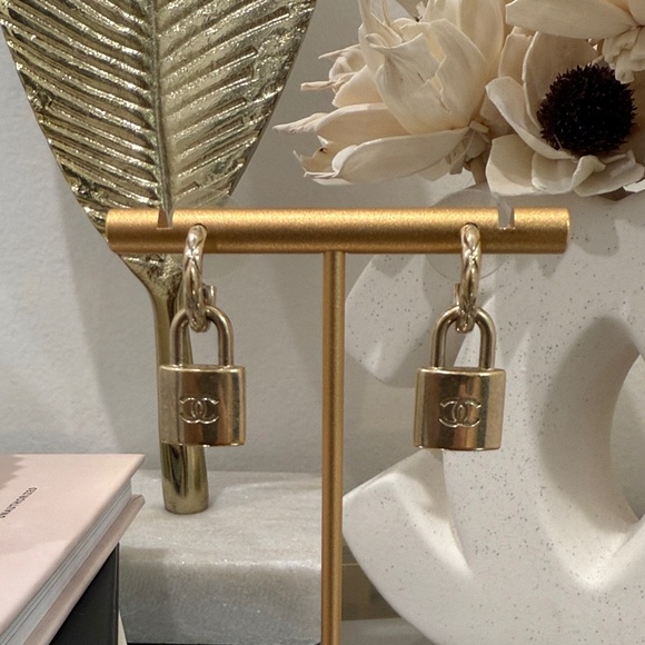 Chanel 2021 Gold Metal Padlock Drop Earrings - Picture 1 of 9